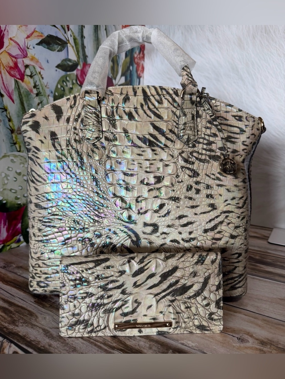 Last 1 NWT BRAHMIN LARGE DUXBURY OBSESSION Animal Print & Wallet Leopard Cheetah - Picture 1 of 16